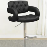 Brandi Adjustable Bar Stool Black Faux Leather Chrome Base Tufted -