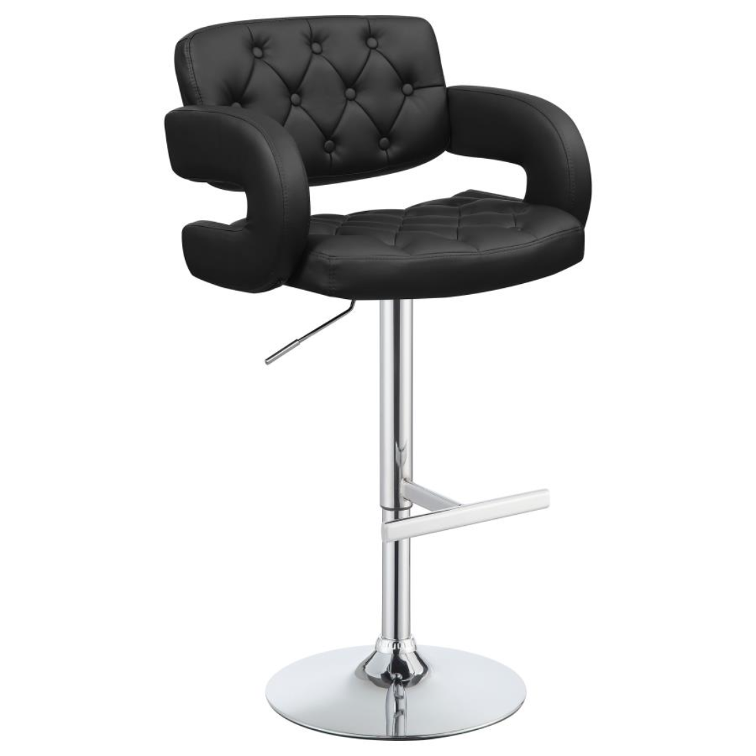 Brandi Adjustable Bar Stool Black Faux Leather Chrome Base Tufted