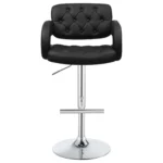 Brandi Adjustable Bar Stool Black Faux Leather Chrome Base Tufted - Front