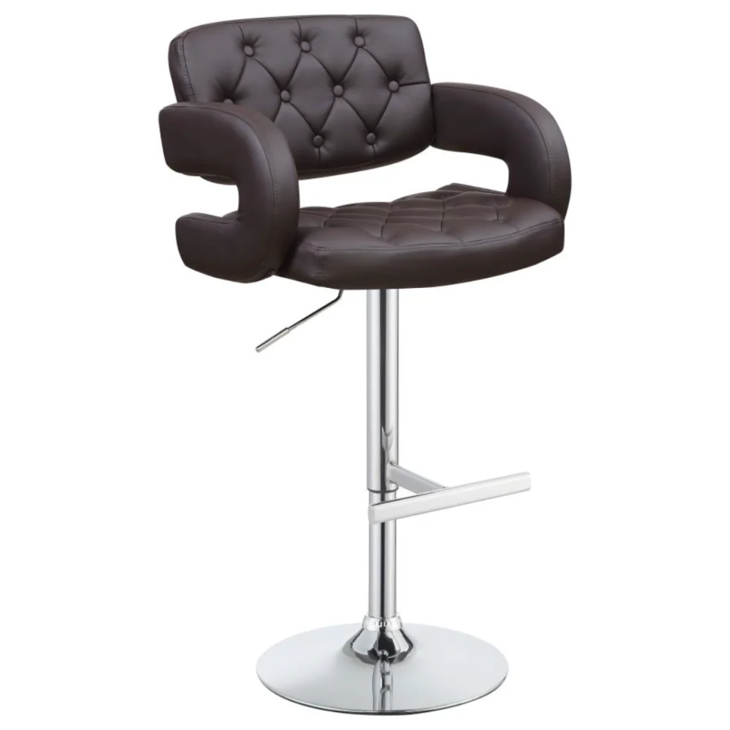 Brandi Adjustable Bar Stool Brown Faux Leather Chrome Base Tufted
