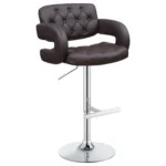 Brandi Adjustable Bar Stool Brown Faux Leather Chrome Base Tufted