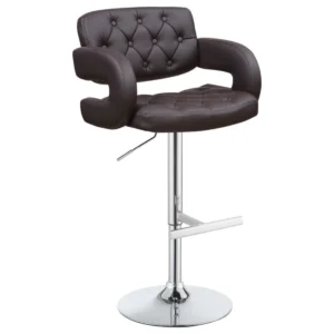 Brandi Adjustable Bar Stool Brown Faux Leather Chrome Base Tufted