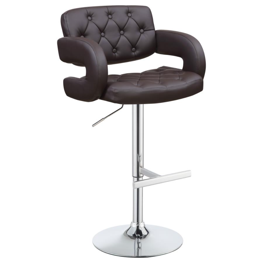 Brandi Adjustable Bar Stool Brown Faux Leather Chrome Base Tufted