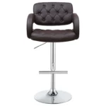 Brandi Adjustable Bar Stool Brown Faux Leather Chrome Base Tufted - Front