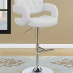 Brandi Adjustable Bar Stool White Faux Leather Chrome Base Tufted