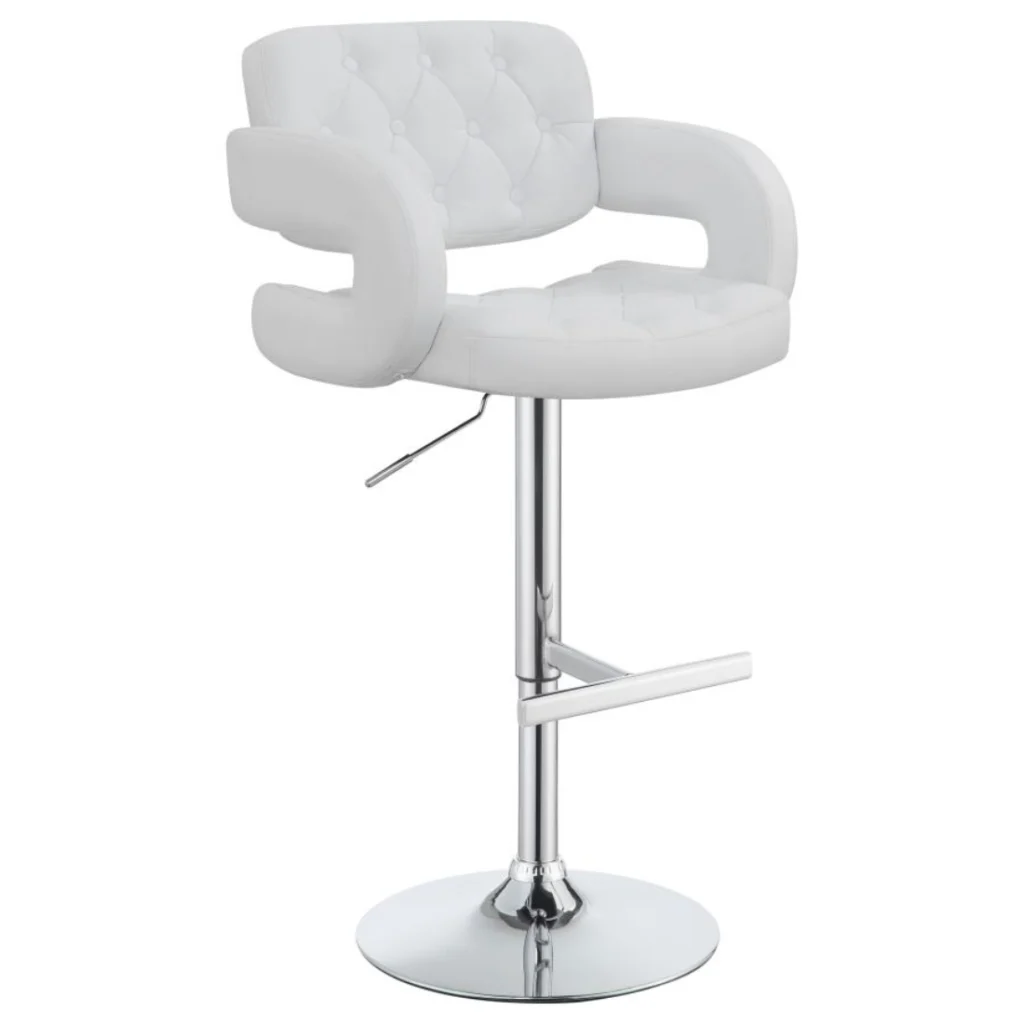 Brandi Adjustable Bar Stool White Faux Leather Chrome Base Tufted