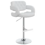 Brandi Adjustable Bar Stool White Faux Leather Chrome Base Tufted