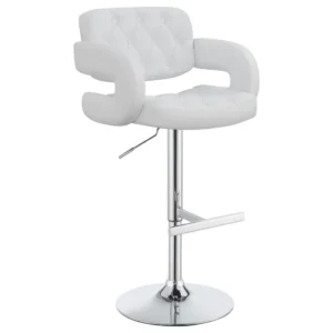 Brandi Adjustable Bar Stool White Faux Leather Chrome Base Tufted