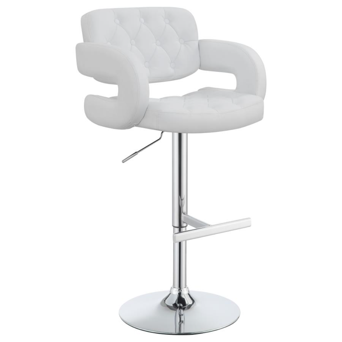 Brandi Adjustable Bar Stool White Faux Leather Chrome Base Tufted