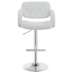 Brandi Adjustable Bar Stool White Faux Leather Chrome Base Tufted- Front