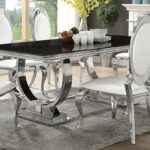 Antoine Rectangular 95-Inch Black Glass Top Dining Table with Polished Stainless Steel Base