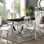 Antoine Rectangular 95-Inch Black Glass Top Dining Table with Polished Stainless Steel Base