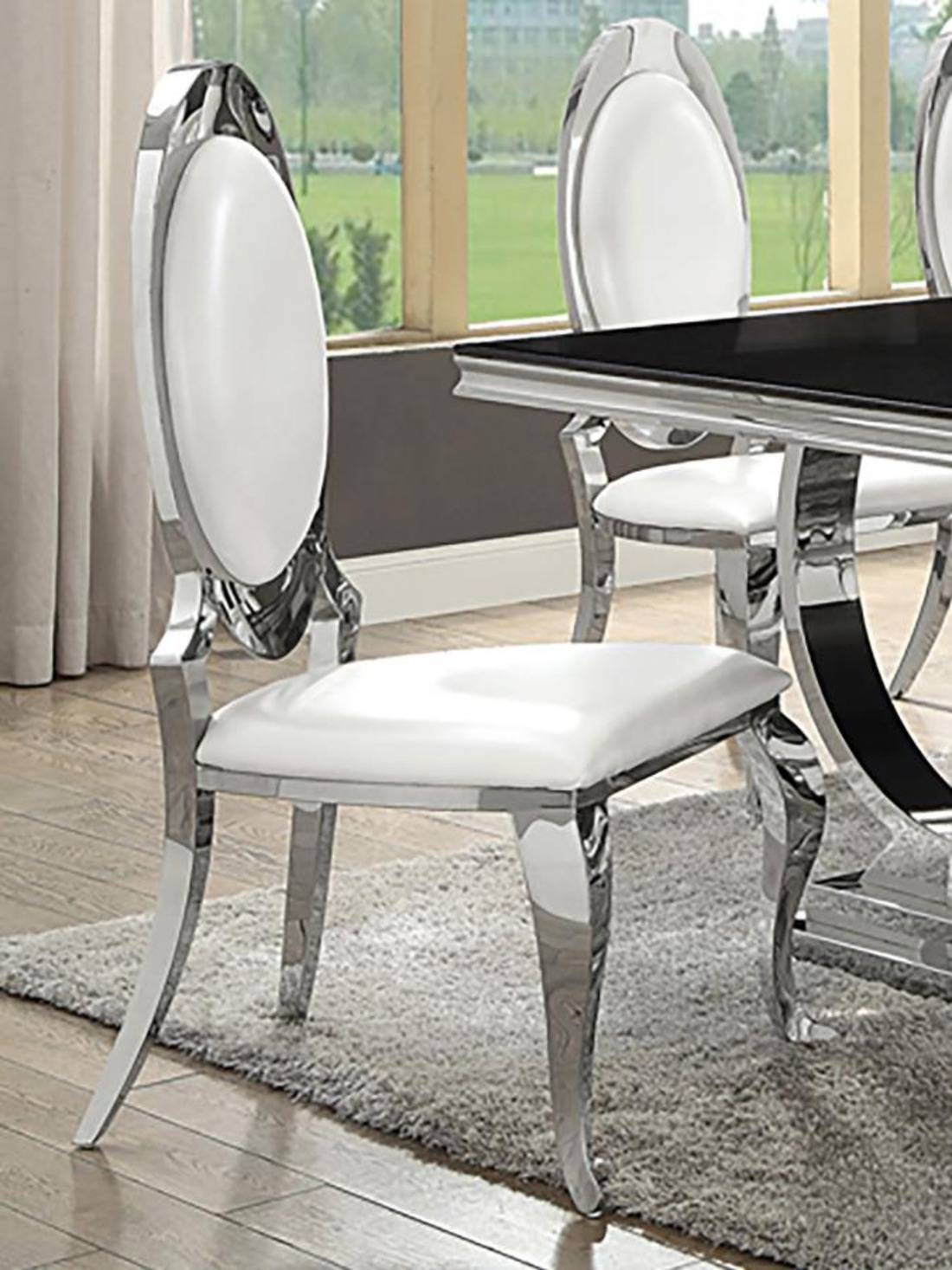 Anchorage Cream White Upholstered Dining Chair Set with Chrome Legs