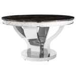 Anchorage 5-Piece Dining Set – Silver Stainless Steel Table with Black Marble Top and Cream Chairs