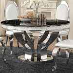 Anchorage 51-Inch Silver Round Dining Table with Black Marble Top