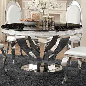 Anchorage 51-Inch Silver Round Dining Table with Black Marble Top