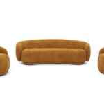 Andrew orange 3-piece sofa set with rounded arms and mid-century modern design
