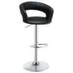 Armless Black Faux Leather Bar Stool with Round Seat and Chrome Footrest
