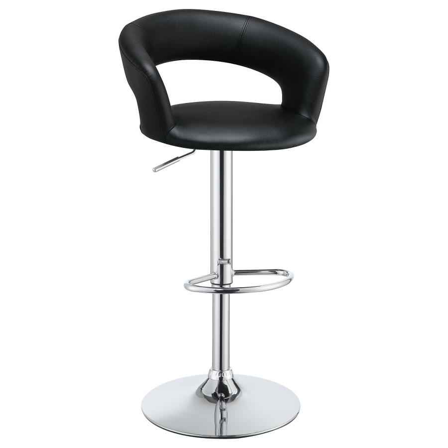 Armless Black Faux Leather Bar Stool with Round Seat and Chrome Footrest