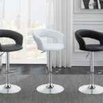 Set of Three Modern Adjustable Bar Stools in Dark Grey, White, and Black with Chrome Bases