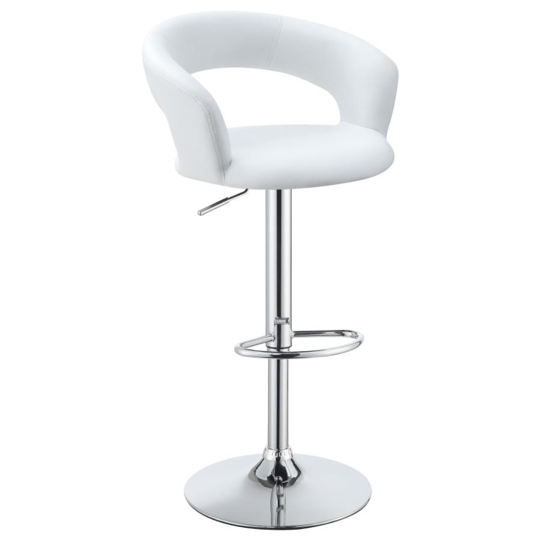 Barraza 29-inch Adjustable Height Bar Stool in White Leatherette with Chrome Pedestal Base