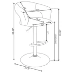 Barraza 29-inch Adjustable Height Bar Stool in White Leatherette with Chrome Pedestal Base Drawing