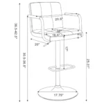 Palomar Adjustable Height Bar Stool in Black Faux Leather with Tufted Back, Armrests, and Chrome Pedestal Base Drawing