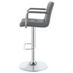 Palomar Adjustable Height Bar Stool in Grey Faux Leather with Tufted Back, Armrests, and Chrome Pedestal Base left