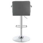 Palomar Adjustable Height Bar Stool in Grey Faux Leather with Tufted Back, Armrests, and Chrome Pedestal Base back