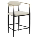 Modern Beige Counter Stool with Black Frame and Gold Armrests