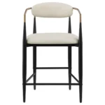 Modern Beige Counter Stool with Black Frame and Gold Armrests front
