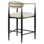 Modern Beige Counter Stool with Black Frame and Gold Armrests right back