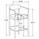 Modern Beige Counter Stool with Black Frame and Gold Armrests drawing