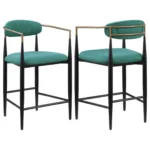 Modern Green Counter Stool with Open Back, Black Frame, and Gold Accents Set