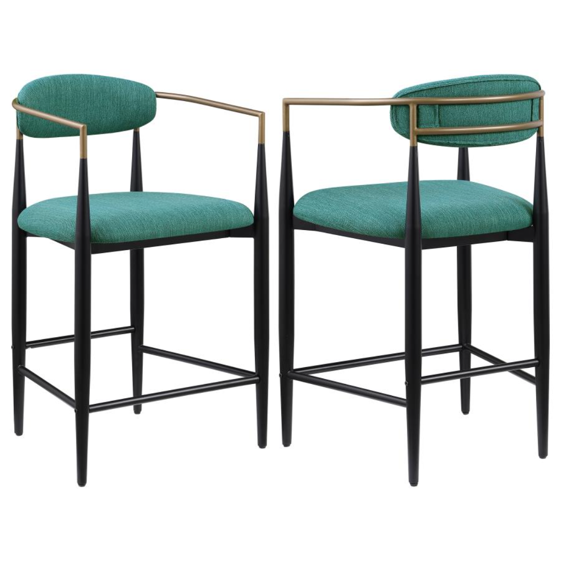 Modern Green Counter Stool with Open Back, Black Frame, and Gold Accents Set