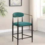 Modern Green Counter Stool with Open Back, Black Frame, and Gold Accents in the room
