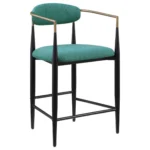 Modern Green Counter Stool with Open Back, Black Frame, and Gold Accents