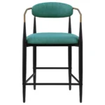 Modern Green Counter Stool with Open Back, Black Frame, and Gold Accents front