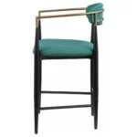 Modern Green Counter Stool with Open Back, Black Frame, and Gold Accents Left