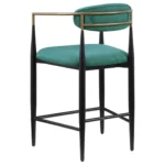 Modern Green Counter Stool with Open Back, Black Frame, and Gold Accents Left Back