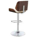 Folsom Upholstered Adjustable Bar Stool in Ecru with Walnut-Colored Wood Trim and a High-Shine Chrome Base Left Back