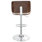 Folsom Upholstered Adjustable Bar Stool in Ecru with Walnut-Colored Wood Trim and a High-Shine Chrome Base Back