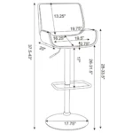 Folsom Upholstered Adjustable Bar Stool in Ecru with Walnut-Colored Wood Trim and a High-Shine Chrome Base Drawing.