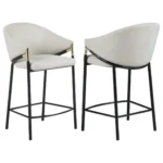 Set of 2 Chadwick Fabric Upholstered Counter Chairs in Beige with Glossy Black Legs and Gold Accents