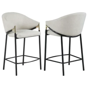Set of 2 Chadwick Fabric Upholstered Counter Chairs in Beige with Glossy Black Legs and Gold Accents