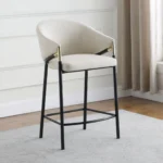 Set of 2 Chadwick Fabric Upholstered Counter Chairs in Beige with Glossy Black Legs and Gold Accents