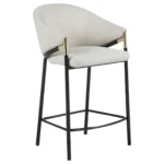 Set of 2 Chadwick Fabric Upholstered Counter Chairs in Beige with Glossy Black Legs and Gold Accents