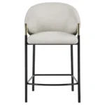 Set of 2 Chadwick Fabric Upholstered Counter Chairs in Beige with Glossy Black Legs and Gold Accents - front