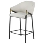 Set of 2 Chadwick Fabric Upholstered Counter Chairs in Beige with Glossy Black Legs and Gold Accents - left front