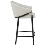 Set of 2 Chadwick Fabric Upholstered Counter Chairs in Beige with Glossy Black Legs and Gold Accents - right
